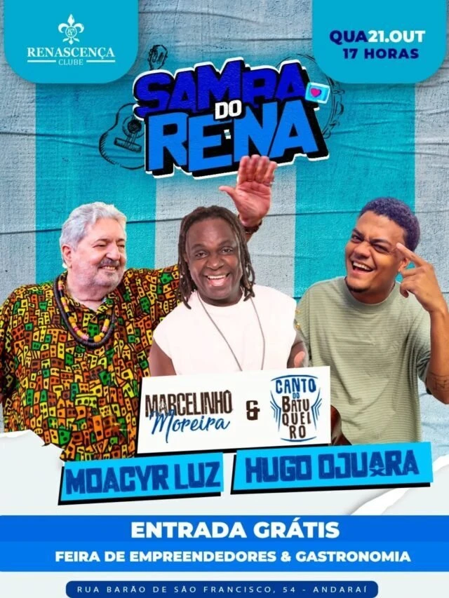 Quarta tem Samba do Rena, e os convidados de Marcelinho Moreira e Canto do Batuqueiro são Moacyr Luz e Hugo Ojuara 🎶…