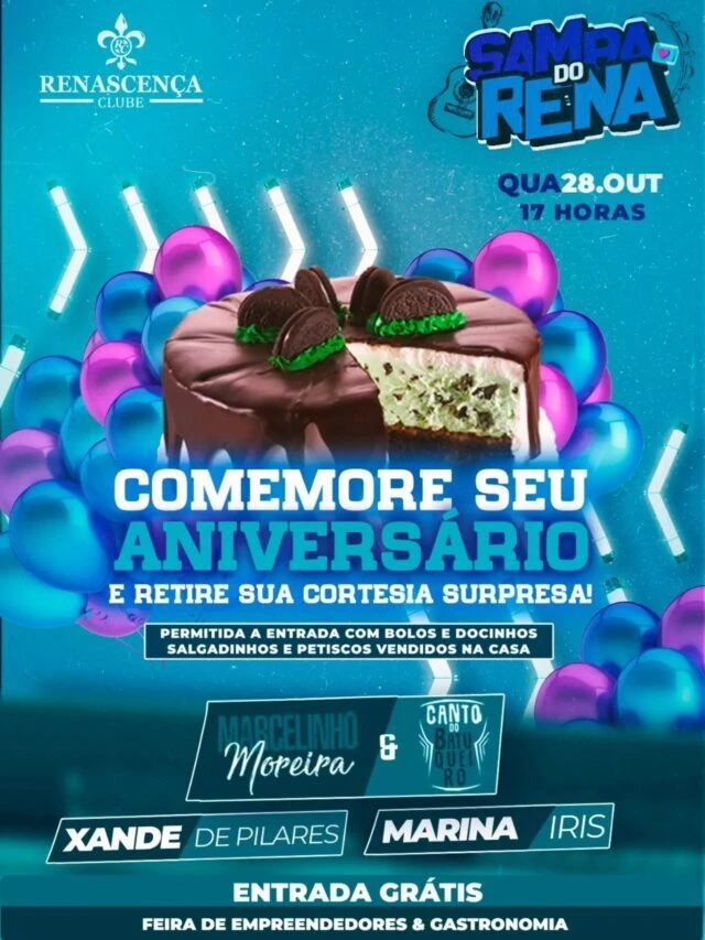 Quarta é dia de comemorar seu aniversário no Samba do Rena 🎂 Marcelinho Moreira e Canto do Batuqueiro recebem Xande de…