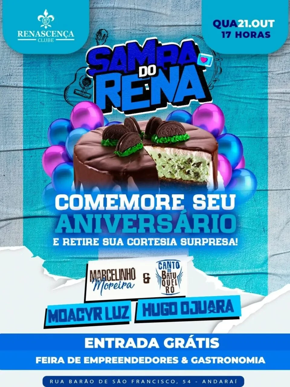 É hoje! Samba do Rena com Marcelinho Moreira e Canto do Batuqueiro convidados da semana Moacyr Luz e Hugo Ojuara! 🎶…