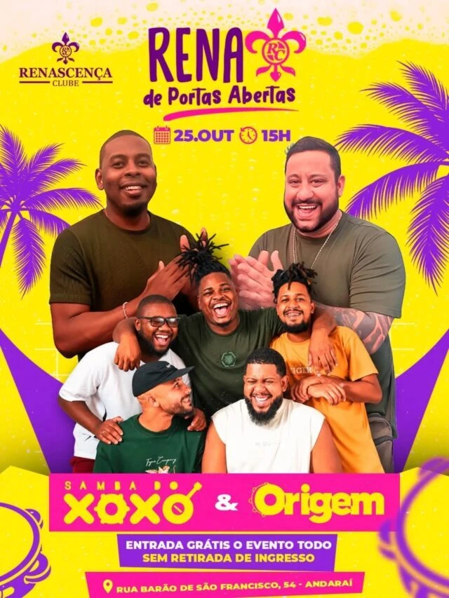 Rena de Portas Abertas no domingo 25 de outubro, e a entrada é grátis o evento todo 🎶 Samba do Xoxó e Grupo Origem…