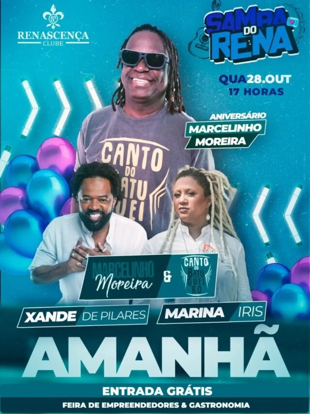 Amanhã é aniversário do Marcelinho Moreira no Samba do Rena 🎂 Marcelinho Moreira e Canto do Batuqueiro recebem Xande de…