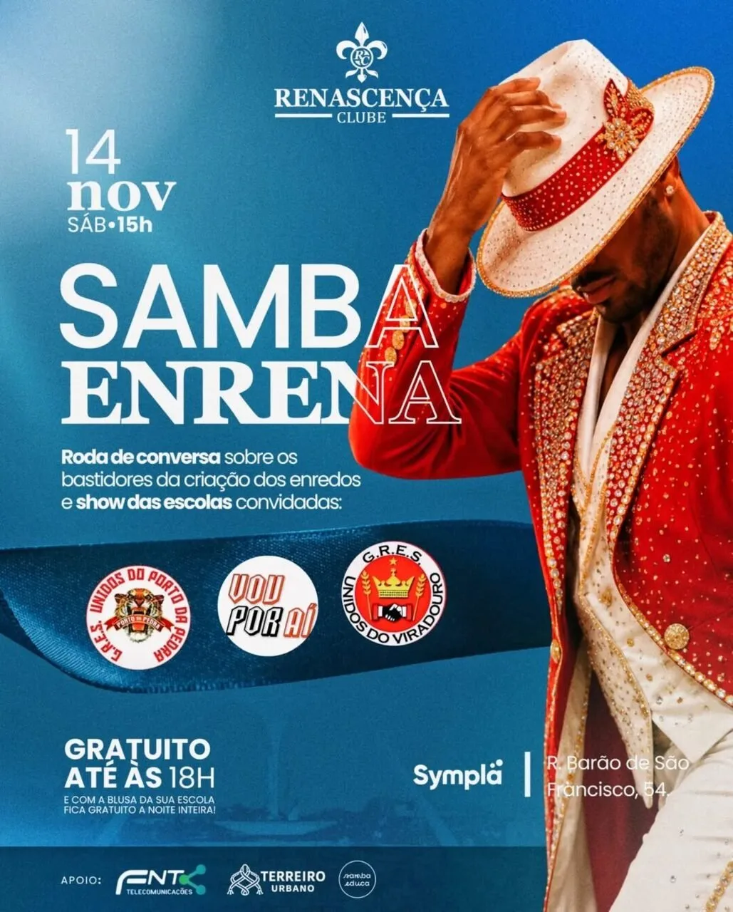Dia 14 de novembro, o Samba EnRENA convida a Unidos do Viradouro 🔴⚪ A roda de conversa sobre os bastidores da criação…