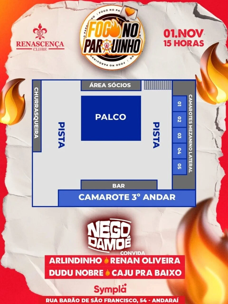 Faltam 3 dias pro Fogo no Parquinho, e a contagem regressiva já esquenta o Rena 🔥 No domingo 1º de novembro, Nego Damoé…