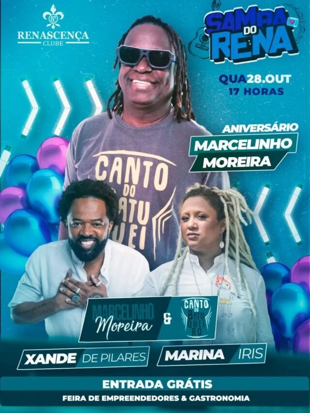 Quarta é dia de festa: aniversário do Marcelinho Moreira no Samba do Rena 🎂 Marcelinho Moreira e Canto do Batuqueiro…